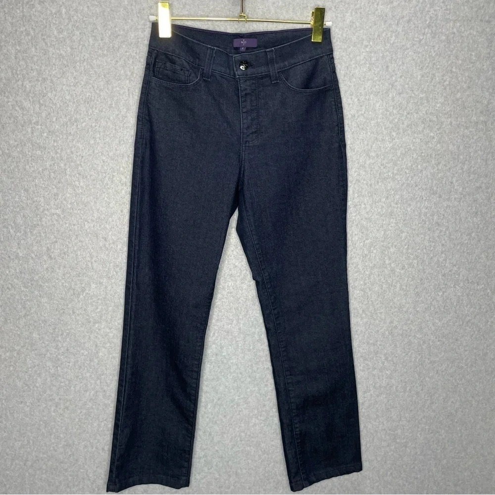 NYDJ Lift Tuck Marilyn Straight Dark Wash Mid Rise Embellished Jeans